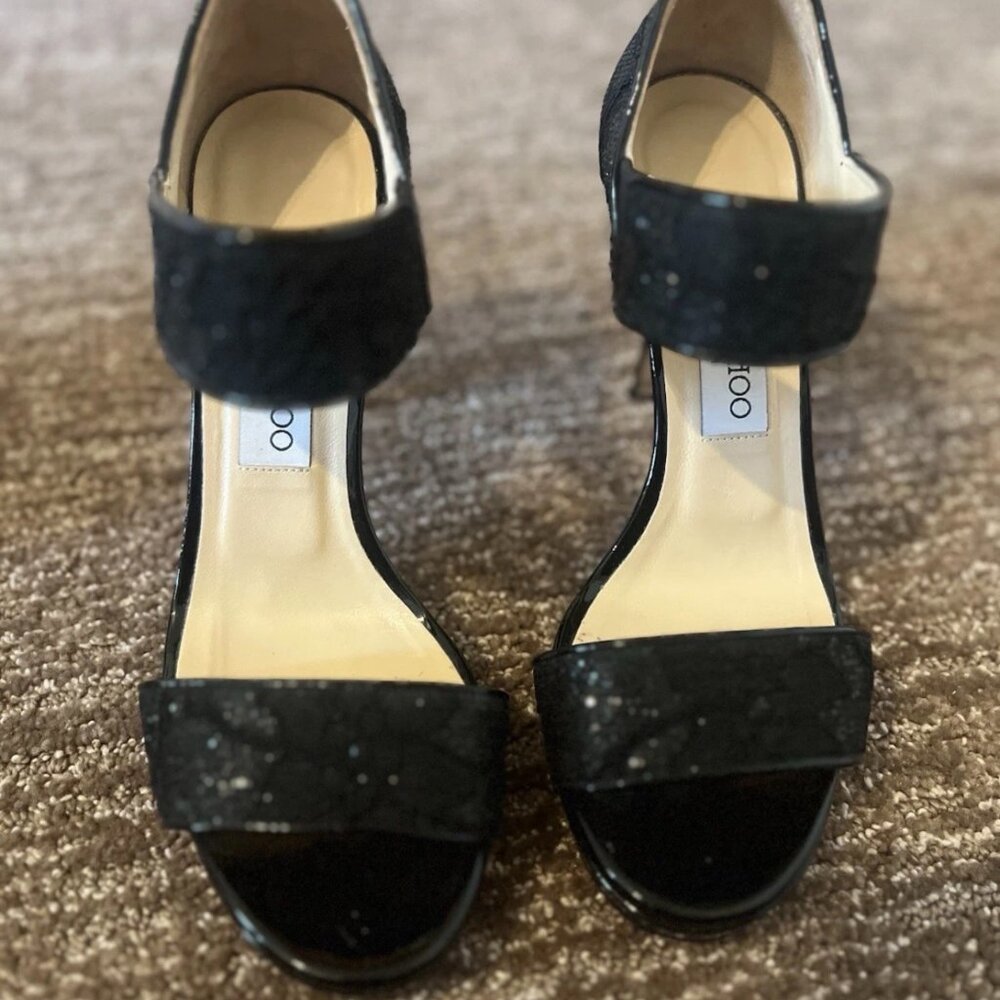 Jimmy Choo strap heels black lace